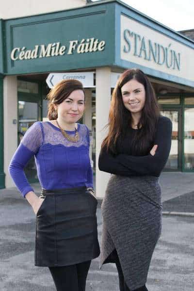 The Standun Aran Sweater and Irish gift shop in Spiddal - the Standun girls who currently run the store | Irish American Mom Two women standing in front of a building