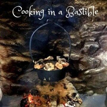 Black pot over an open fire with text overlay