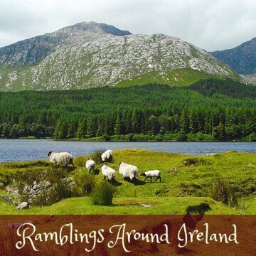 Mountain, lake and sheep with text overlay