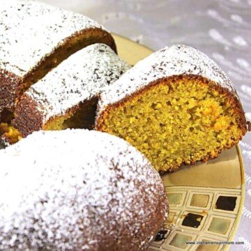 Sliced pumpkin bundt cake on a plate