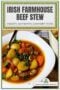 Bowl of hearty beef, carrot and potato stew with a spoon beneath a text banner with Celtic border design.