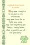 Irish-themed graphic titled “An Irish Shamrock Blessing” featuring a traditional blessing about glad thoughts, a light heart, and happy hours. The design includes green Celtic knot borders and a shamrock illustration on a soft cream background.