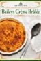 Single-image Celtic-style poster of Baileys Crème Brûlée in cream (#EEEEEE), forest green (#218C0E), and burnt orange (#E67519) tones, with ornate knotwork border framing the dessert.