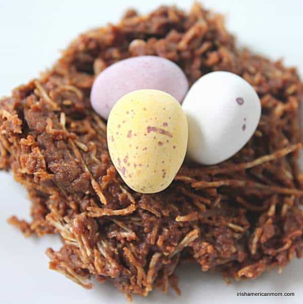An Easter nest with chocolate filled mini eggs | Irish American Mom Chocolate nest with mini chocolate eggs