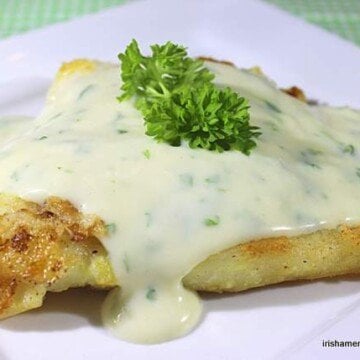 Cod dinner with parsley sauce Irish style