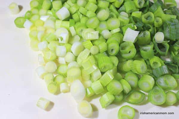 Diced scallions or green onions for Irish champ | Irish American Mom Chopped green onions