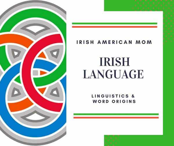Irish Language | Irish American Mom Graphic with text and a Celtic symbol of intertwined circles