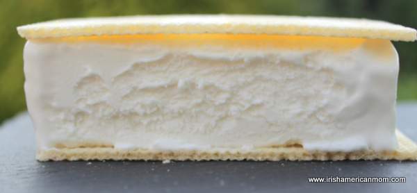 An ice cream wafer sandwich Irish style | Irish American Mom A slice of ice cream from a blog used to make an ice cream sandwich with two wafers