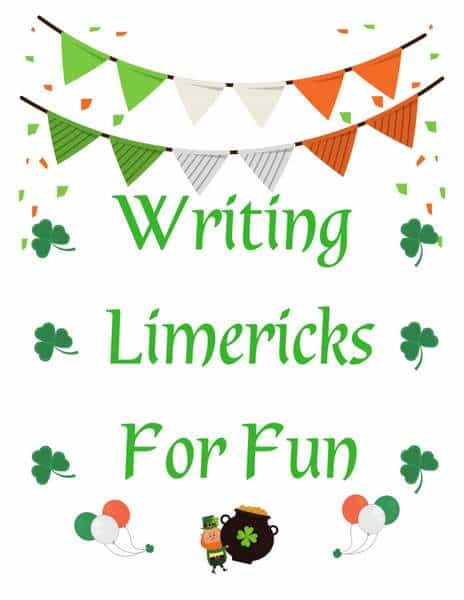 a graphic with green text and green shamrocks and bunting in green, white and orange