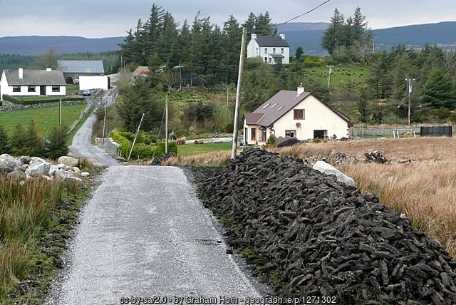 Turf stacked by a roadway