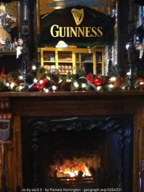 A fireplace in a restaurant