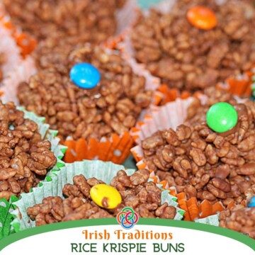Rice cereal chocolate cakes with text banner