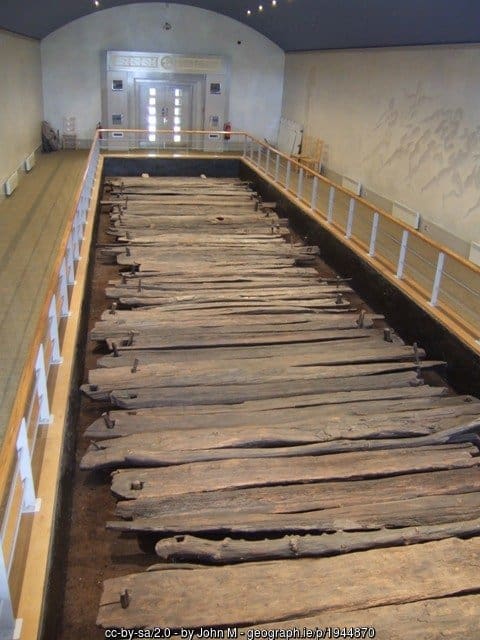 Ancient wooden boards on display
