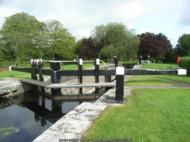 A wooden lock or bridge on a canal