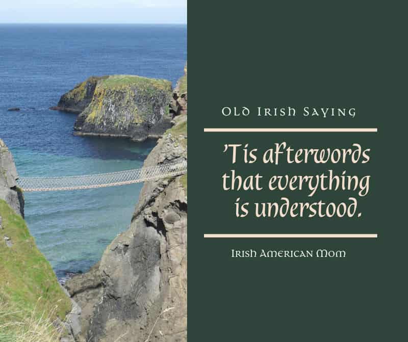 Afterwards everything is understood | Irish American Mom Text beside an image of a rope bridge over an ocean inlet
