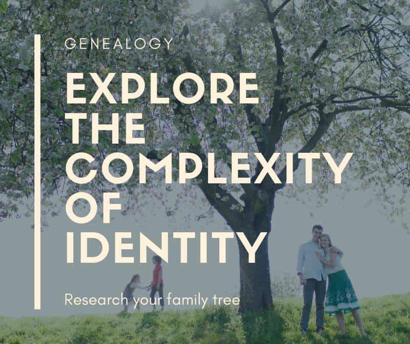 Complexity of Identity graphic featuring a family beside a tree
