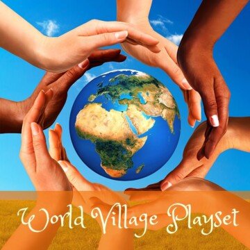 Hands around a globe with text overlay