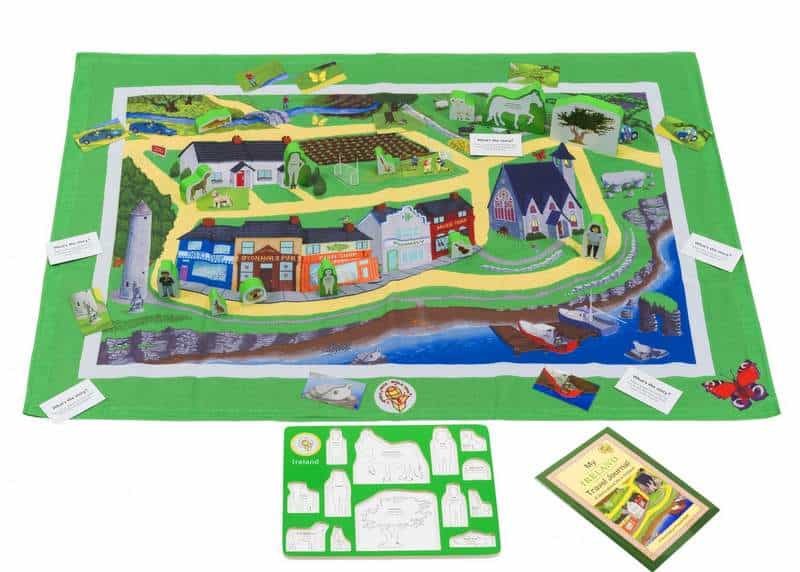 A play mat featuring an Irish village scene