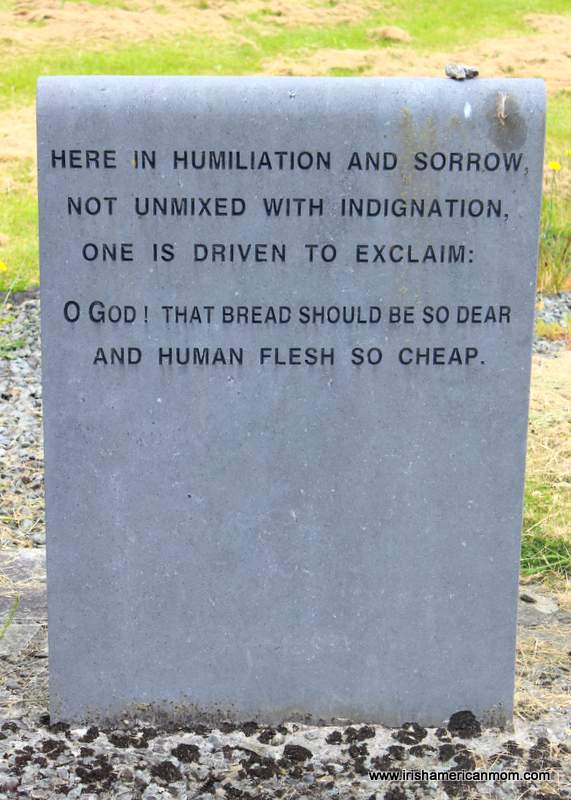 Memorial stone inscribed with a quotation about the Irish Famine