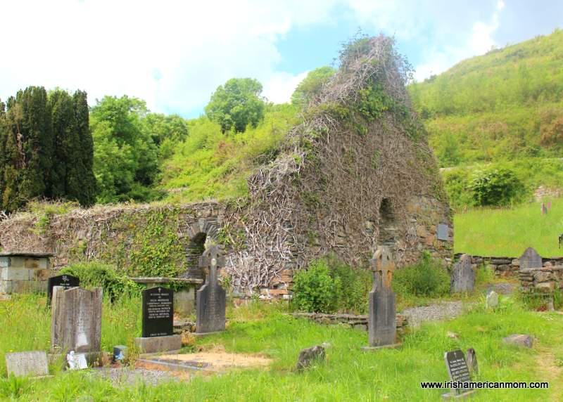 Roofless ruined stone church in a Skibbereen grave yard