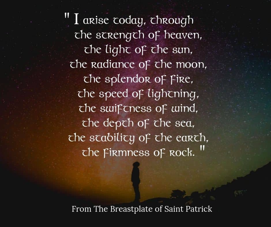 I arise today through the strength of heaven | Irish American Mom Text on a graphic for Saint Patrick's Breastplate