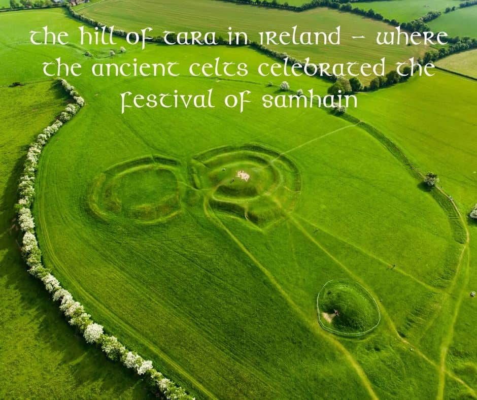 The Hill of Tara in County Meath - site of the Celtic Festival of Samhain | Irish American Mom An aerial view of the Hill of Tara in Ireland showing ancient mounds
