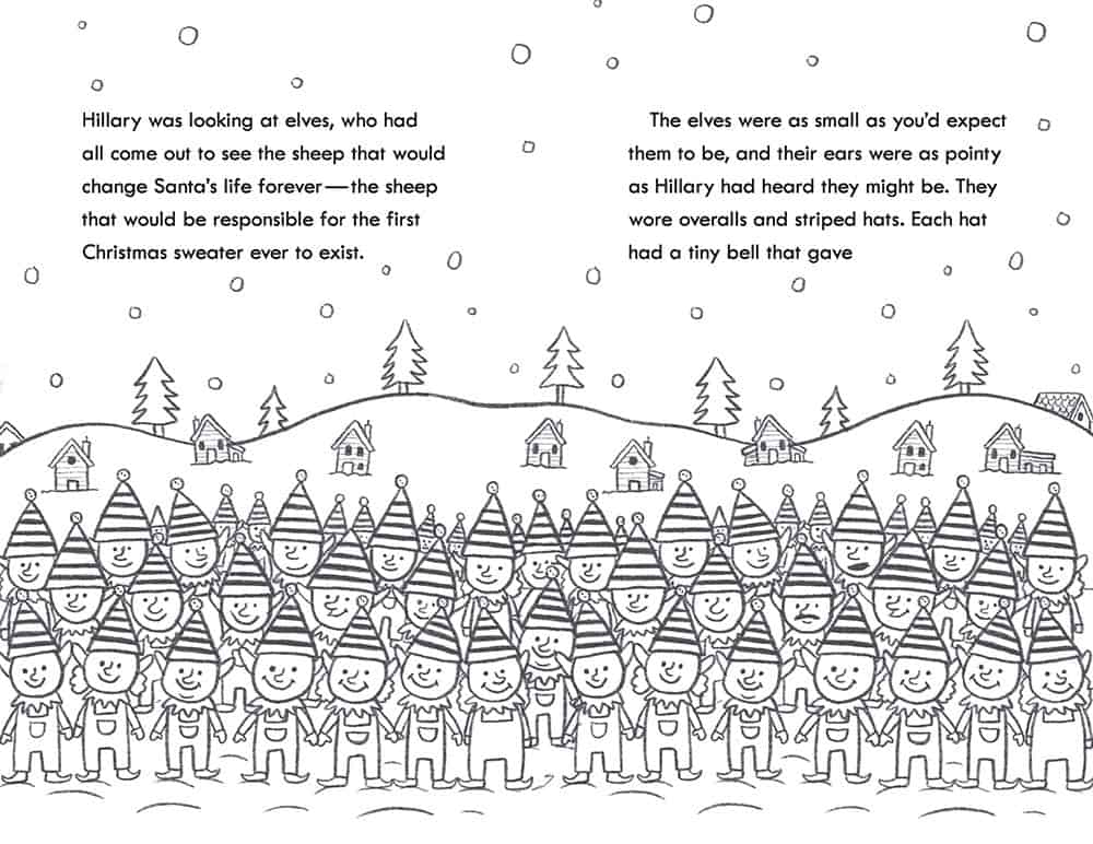 Black and white illustration of elves