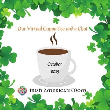 A cup of tea surrounded by a shamrock border