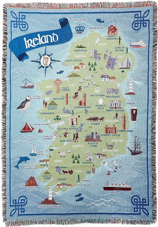 A complete look at a map of Ireland throw with sites of interest highlighted