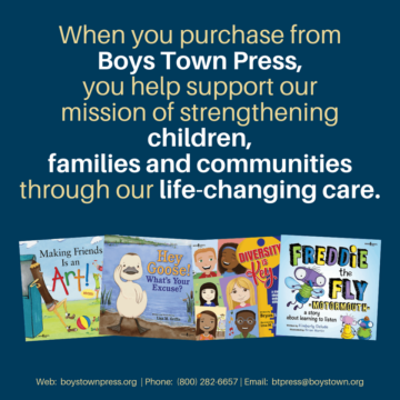 Graphic showing how donations and purchases help Boys Town Press