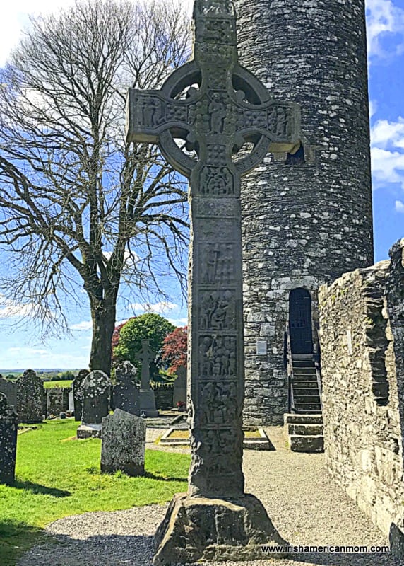 Stone high cross with carvings