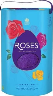 A blue Easter egg box featuring colorful roses