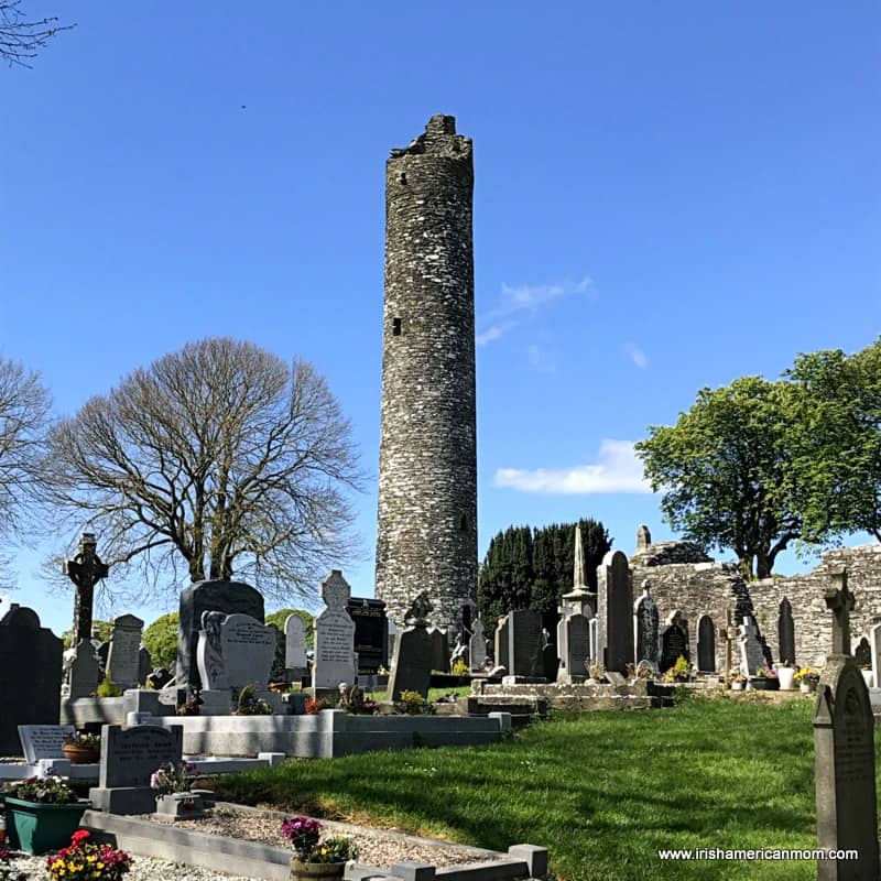Round tower in a graveyard