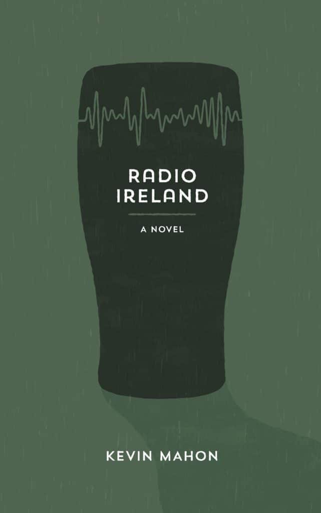 A black pint of stout with radio waves as the top of the pint on a green background