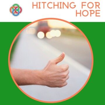 Thumb hitch hiking with text banner