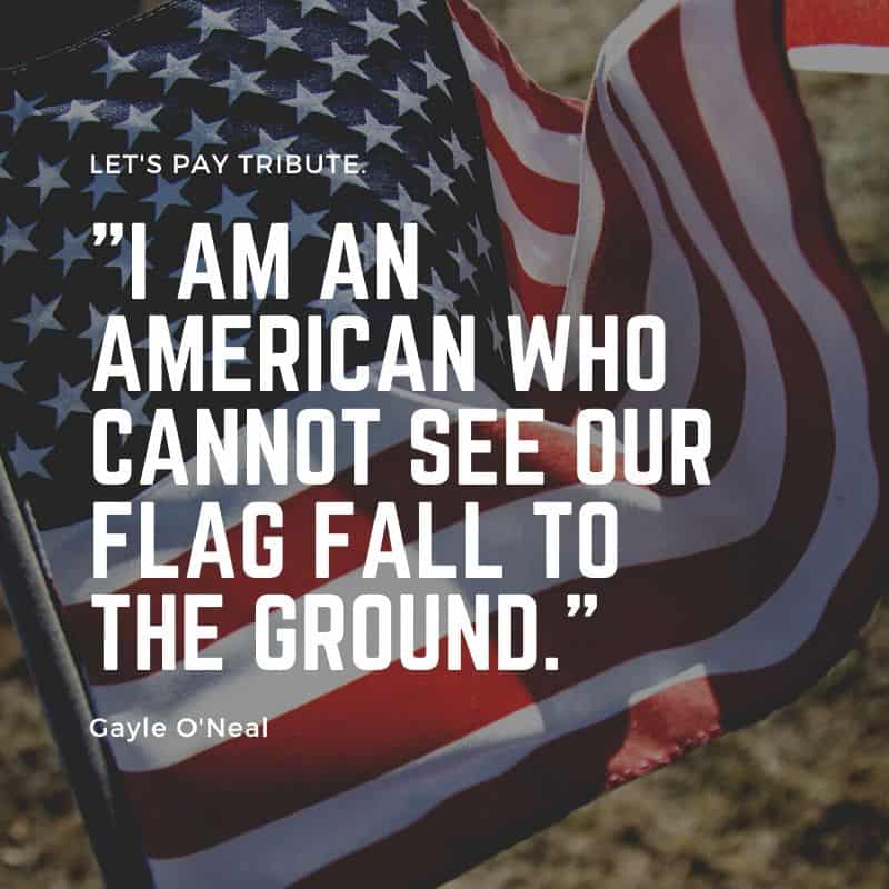 I am an American who cannot see our flag fall to the ground. | Irish American Mom A graphic featuring an American flag in the breeze illustrating how I am an American