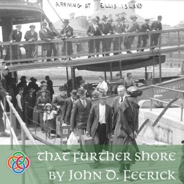 People disembarking from a boat with text banner