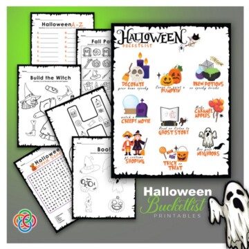 Activity sheets collage with text overlay