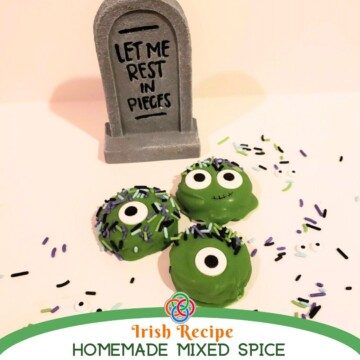 Monster cookies with headstone decoration plus text banner
