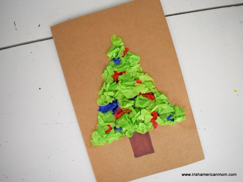 tissue paper christmas tree tissue paper | Irish American Mom A Christmas greeting card decorated with a tissue paper tree