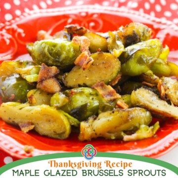 Brussels sprouts on a plate with text banner