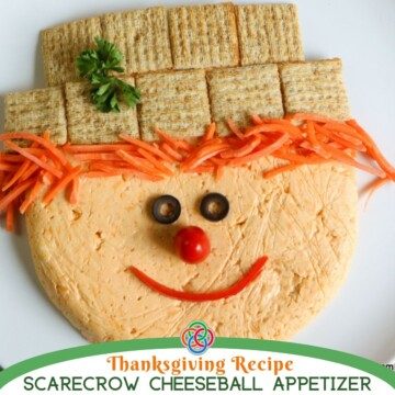 Scarecrow cheeseball with text banner