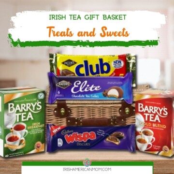 Tea and biscuit packages with text banner