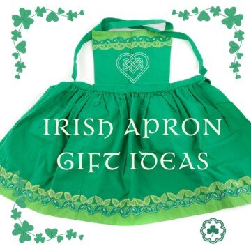 A green apron with text and shamrock borders