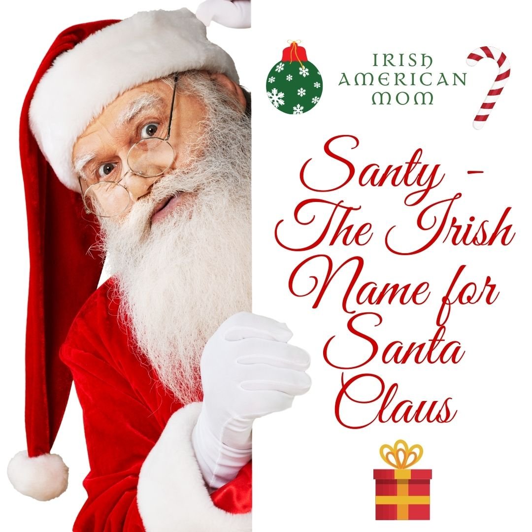 Santa Claus with a white beard peeps around a sign with red text