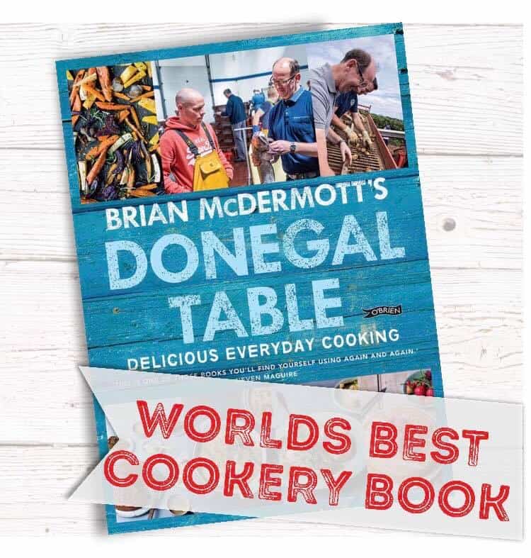 Donegal-Table-Worlds-Best- | Irish American Mom Book cover with images of fishing and food plus text
