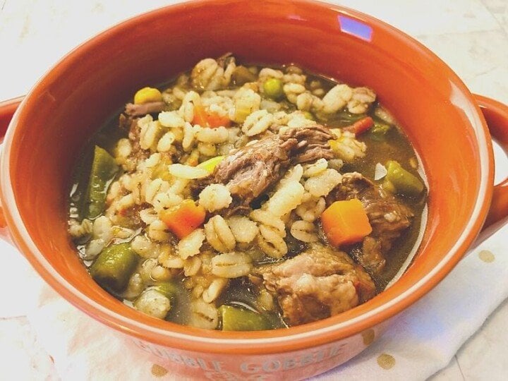 Ingredients for beef barley stew (3) | Irish American Mom A bowl of beef stew with barley and vegetables