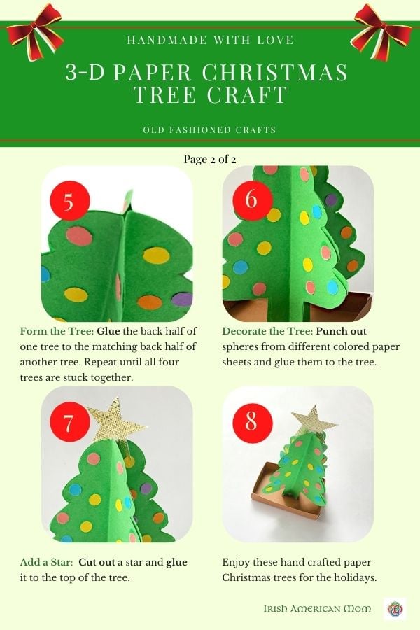 How to make a paper Christmas tree craft instruction sheet with images and text