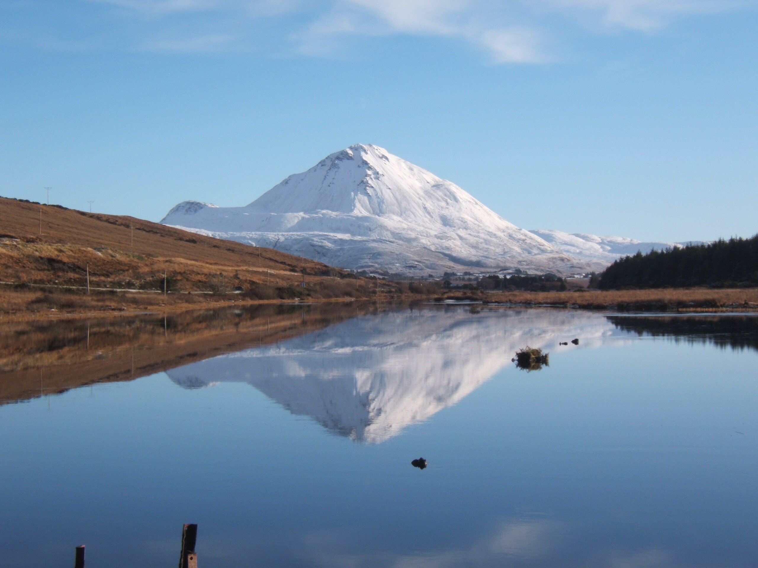 Mount Errigal in snow reflecting in a lake | Irish American Mom A snowy mountain reflecting in a lake