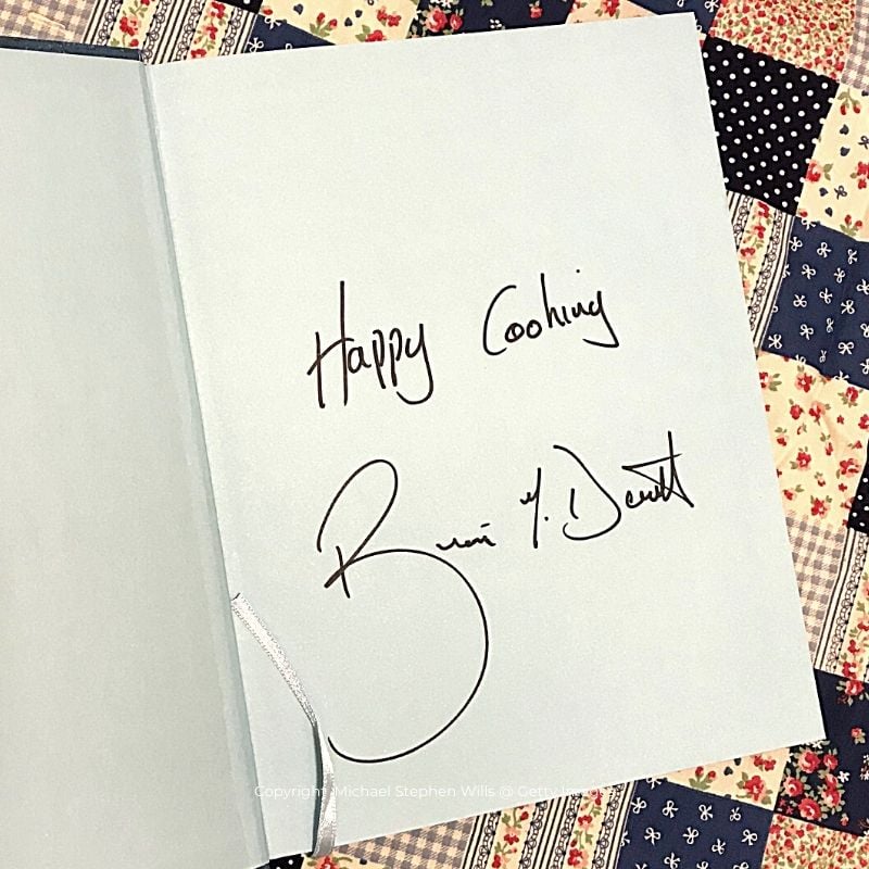 Signed copy of Brian McDermotts Donegal Table Cookbook Cover | Irish American Mom Signature inside a book cover